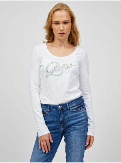 Guess Biele dámske tričko s dlhým rukávom Guess Bryanna