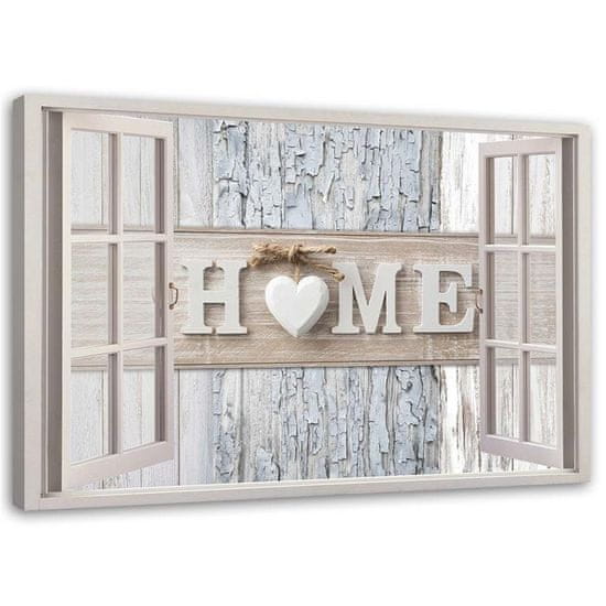 shumee Obraz na plátne, Nápis na okne Home Heart shabby chic - 90x60