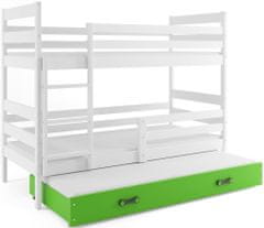 eoshop Detská poschodová posteľ Eryk - 3 osoby, 90x200 s výsuvnou prístelkou - Biela, Zelená