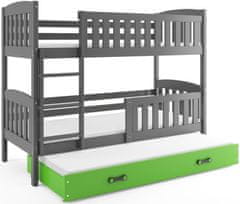 eoshop Detská poschodová posteľ Kubus - 3 osoby, 90x200 s výsuvnou prístelkou - Grafitová, Zelená