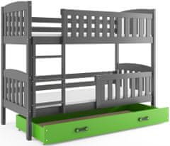 eoshop Detská poschodová posteľ Kubus - 2 osoby, 90x200 s úložným priestorom - Grafitová, Zelená