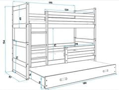 eoshop Detská poschodová posteľ Rico - 3 osoby, 80x190 s výsuvnou prístelkou - Grafitová, Zelená