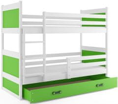 eoshop Detská poschodová posteľ Rico - 2 osoby, 90x200 s úložným priestorom - Biela, Zelená