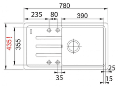 eoshop Fragranitový drez Malta BSG 611-78/39, 780 x 435 mm, šedý kameň 114.0395.154