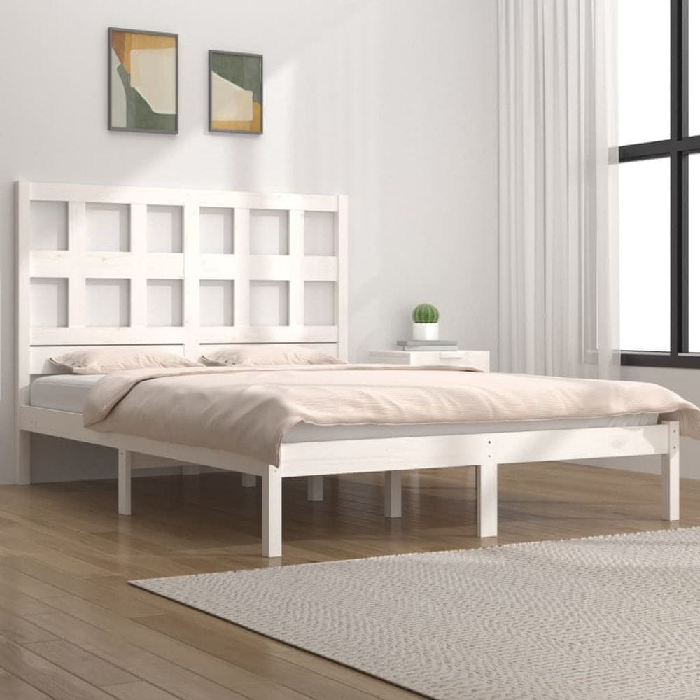 Vidaxl Rám postele, biely, masívne borovicové drevo, 180x200 cm, Super King