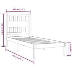 Vidaxl Posteľný rám sivý borovicový masív 75x190 cm malé jednolôžko