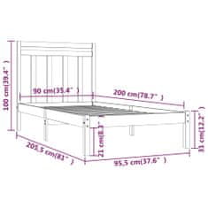 Vidaxl Posteľný rám masívne drevo 90x200 cm