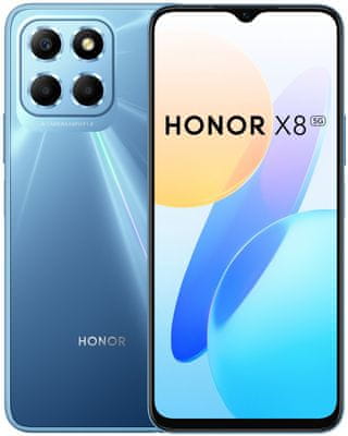 Honor X8 5G, výkonný telefón, LCD displej, 2K videá, trojnásobný fotoaparát ultraširokouhlý, vysoké rozlíšenie veľký displej výkonný šikovný telefón Qualcomm Snapdragon 480+ 5G najrýchlejšie pripojenie 5G internet NFC bezkontaktné platby čítačka odtlačku prstov v displeji GPS OS Adroid 11  výkonná batéria 22.5W rýchlonabijanie ultra rýchle nabíjanie Bluetooth 5.1 48Mpx kamera objektív HD+ rozlíšenie 3.5mm jack slot na pamäťové karty