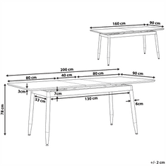 Beliani Rozkladací jedálenský stôl 160/200 x 90 cm tmavé drevo s čiernou CALIFORNIA