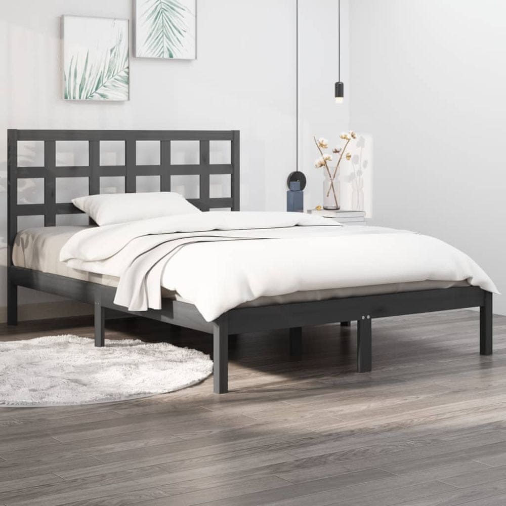 Vidaxl Rám postele, sivý, masívne drevo, 120x200 cm