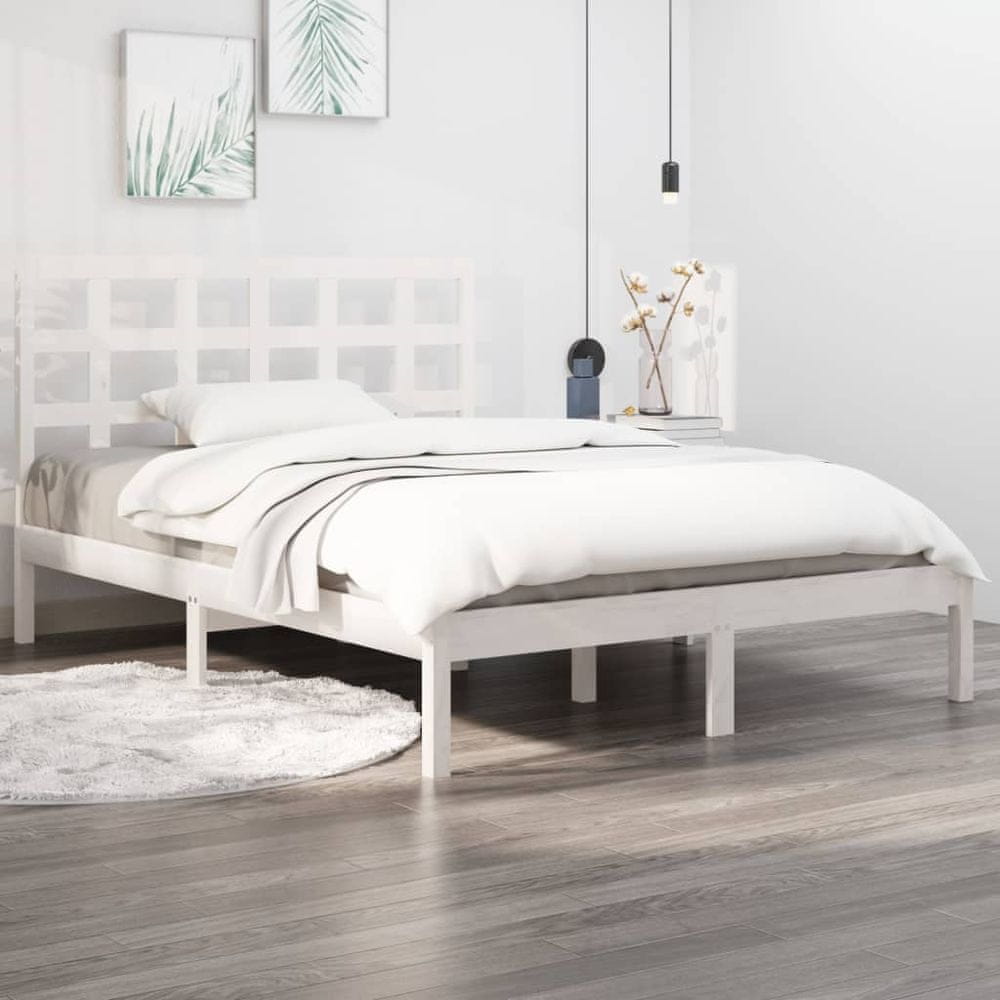 Vidaxl Rám postele, biely, masívne drevo, 160 x 200 cm