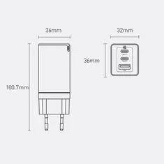 BASEUS GaN3 sieťová nabíjačka 2x USB-C / USB 65W PD QC + kábel USB-C / USB-C 1m, čierna