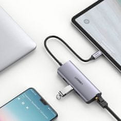 Ugreen CM252 HUB adaptér USB-C - 3x USB / RJ45 / micro USB, šedý