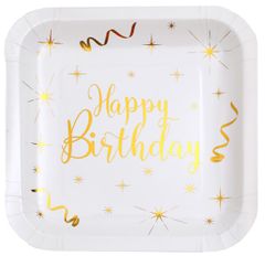 Santex Papierové taniere Happy Birthday bielo-zlaté 22cm 10ks
