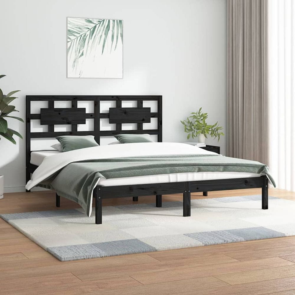 Vidaxl Rám postele, čierny, masívne borovicové drevo, 160 x 200 cm