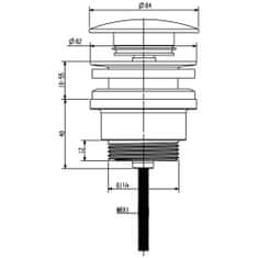 SAPHO Umyvadlová výpust 5/4“, click-clack, veľká zátka, 10-50, chróm (CV1002)