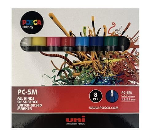 UNI Akrylové popisovače "Posca PC-5M", 8 ks, 1,8-2,5 mm, PC-5M 8C