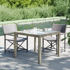 Petromila vidaXL Záhradný stôl 90x90x75 cm tvrdené sklo a polyratan sivý