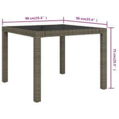 Petromila vidaXL Záhradný stôl 90x90x75 cm tvrdené sklo a polyratan sivý