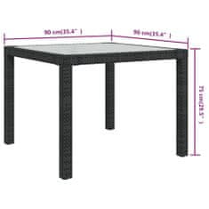 Vidaxl Záhradný stôl 90x90x75 cm tvrdené sklo a polyratan čierny