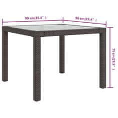 Petromila vidaXL Záhradný stôl 90x90x75 cm tvrdené sklo a polyratan hnedý