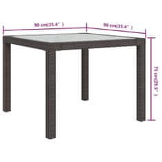 Vidaxl Záhradný stôl 90x90x75 cm tvrdené sklo a polyratan hnedý