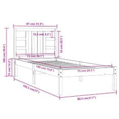 Vidaxl Posteľný rám čierny masívne drevo 75x190cm 2FT6 malé jednolôžko