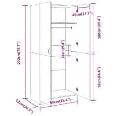 Petromila vidaXL Šatník sivý dub sonoma 90x52x200 cm spracované drevo