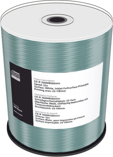 MediaRange CDR 52x 700MB Printable, Spindle, 100ks