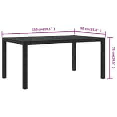 Petromila vidaXL Záhradný stôl 150x90x75 cm tvrdené sklo a polyratan čierny