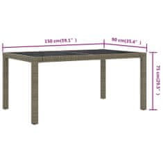 Petromila vidaXL Záhradný stôl 150x90x75 cm tvrdené sklo a polyratan sivý