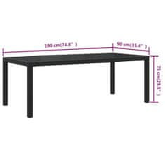 Petromila vidaXL Záhradný stôl čierny 190x90x75 cm tvrdené sklo a polyratan