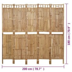 Vidaxl 5-panelové bambusové tienidlo, 200 x 180 cm