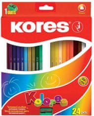 Kores Trojhranné pastelky KOLORES 3 mm s orezávačom 24 farieb