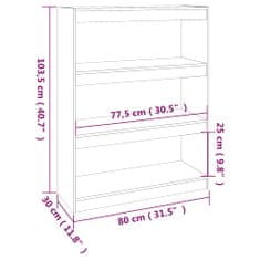 Vidaxl Knižnica/deliaca stena sivá 80x30x103,5 cm masívna borovica