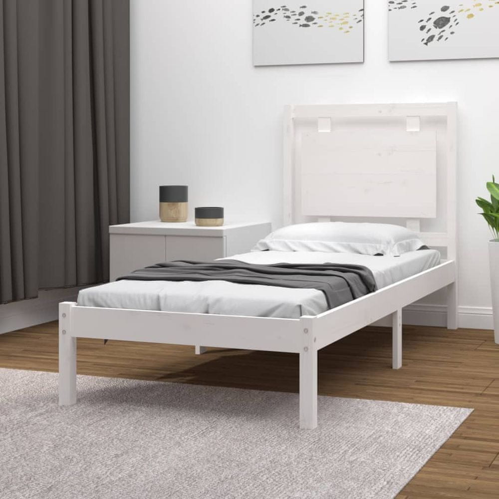 Vidaxl Rám postele, biely, masívne drevo, 90x200 cm