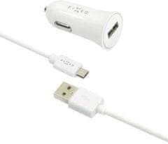 FIXED autonabíječka s odnímatelným micro USB kábelem, 2,4A, biela