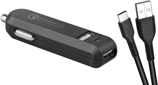 Avacom CarMAX 2 nabíječka do auta 2x Qualcomm Quick Charge 2.0 (USB-C kábel), čierna