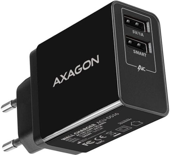 AXAGON ACU-DS16 SMART nabíječka do sítě, 2x USB výstup 5V/2.2A + 5V/1A, 16W