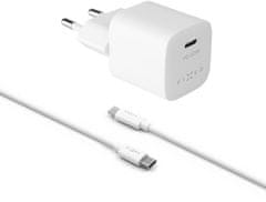 FIXED síťová nabíječka Mini s USB-C, PD, 20W, biela + USB-C - USB-C kábel, 1m