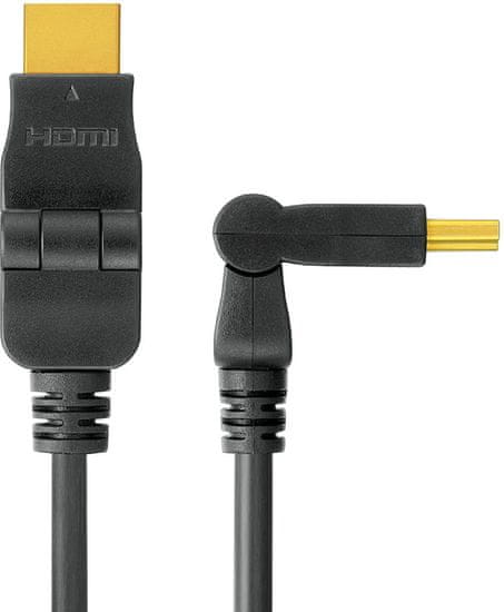 PremiumCord kábel HDMI A - HDMI A M/M 15m, otočné zlacené konektory,HDMI 1.3b