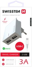 SWISSTEN síťový adaptér SMART IC, CE 2x USB 3 A Power + datový kábel USB/Type C 1,2m, biela