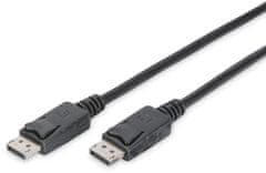 Digitus kábel DisplayPort 1.2, M/M, sa západkou, 3m, čierna