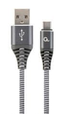 Gembird kábel CABLEXPERT USB-A - USB-C, M/M, PREMIUM QUALITY, opletený, 1m, šedá/biela