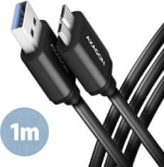 AXAGON kábel USB-A - micro USB 3.2 Gen 1 SPEED, 3A, 1m, čierna