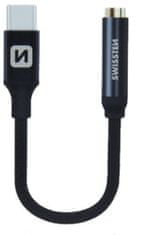 SWISSTEN audio adaptér USB-C - Jack (M/F), opletený, 15 cm, čierna