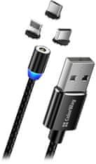 ColorWay datový kábel 3v1 Lightning+MicroUSB+USB-C, magnetický, 2.4A, 1m