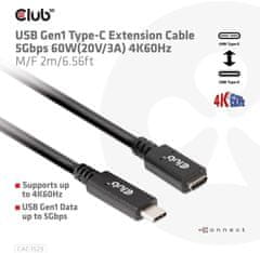 Club 3D prodlužovací kábel USB-C, 4K@60Hz (M/F), 2m