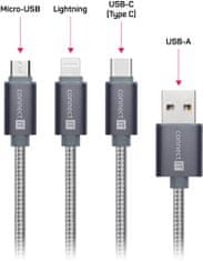 Connect IT Wirez 3in1 USB-C & Micro USB & Lightning, silver gray, 1,2 m