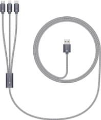 Connect IT Wirez 3in1 USB-C & Micro USB & Lightning, silver gray, 1,2 m